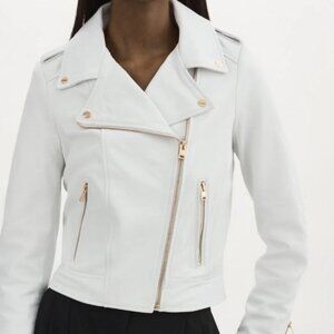 Lamarque DonnaWhite and  Gold Leather Biker Jacket